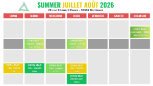 Planning été 2026 jjb mma bordeaux